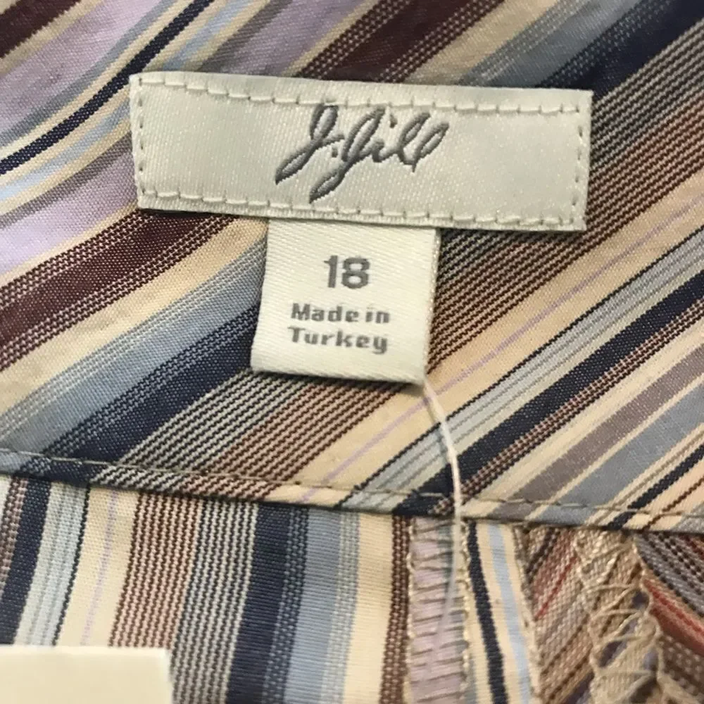 NWT J Jill A-Line Skirt Women's Size 18 Brown & Cream Patchwork Stripe Cotton
